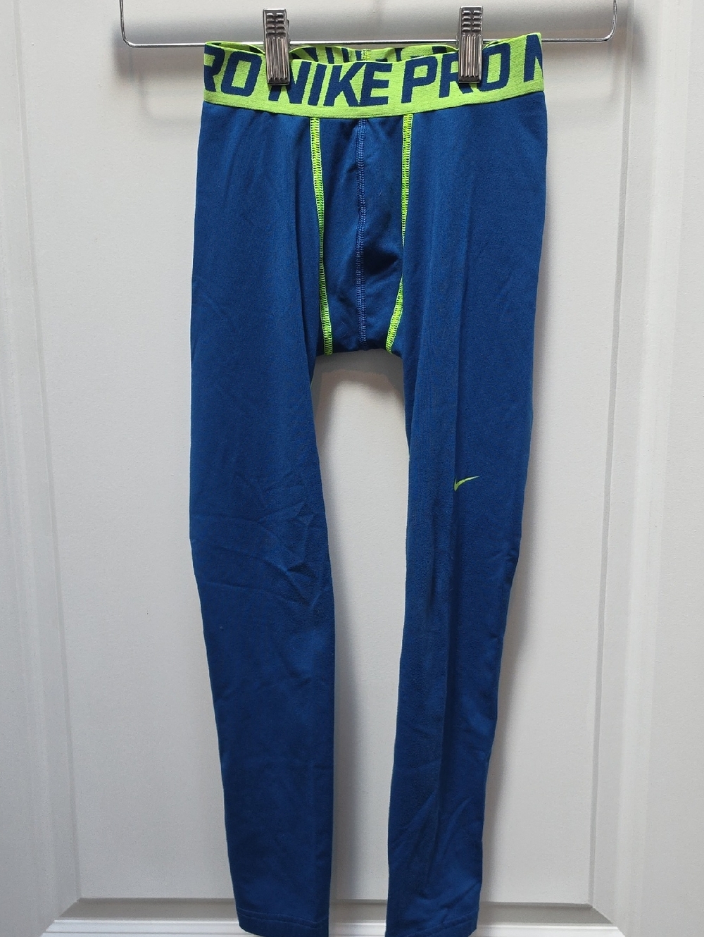 Nike Blue Leggings with Neon Green Waistband